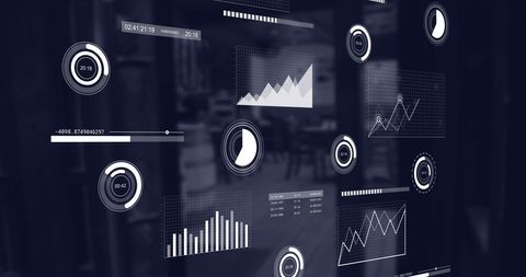 visually interactive graphs overlaying empty coffee shop - Download Free Stock Images Pikwizard.com