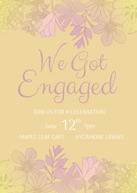 Floral Engagement Celebration Invitation with Pastel Flowers - Download Free Stock Templates Pikwizard.com