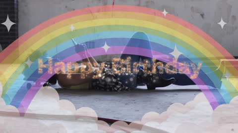Colorful Birthday Animation with Rainbow and Sparkles