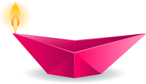 Origami Boat with Candle Flame on Transparent Background
