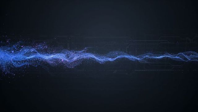 Luminous Blue Data Wave Ribbon Sweeping Across Dark Futuristic Digital Circuit Grid Glow