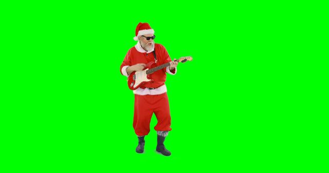Santa Claus Playing Electric Guitar Isolated on Green Screen - Download Free Stock Images Pikwizard.com