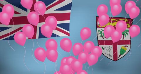 Fiji Flag with Pink Balloons Floating Celebration - Download Free Stock Images Pikwizard.com