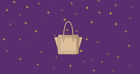 Stylish handbag icon with starry purple background