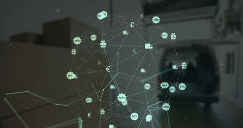 digital networking icons overlapping warehouse - Download Free Stock Images Pikwizard.com