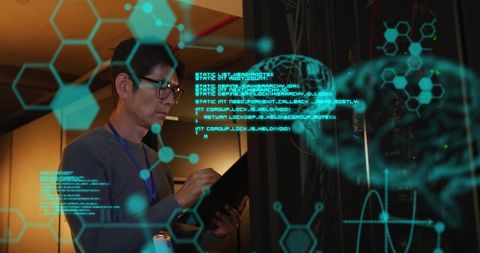 Data Analyst Using Digital Tablet in Server Room with Futuristic Graphics - Download Free Stock Images Pikwizard.com
