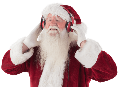 Smiling Santa Claus Listening to Music with Headphones on Transparent Background - Download Free Stock Videos Pikwizard.com