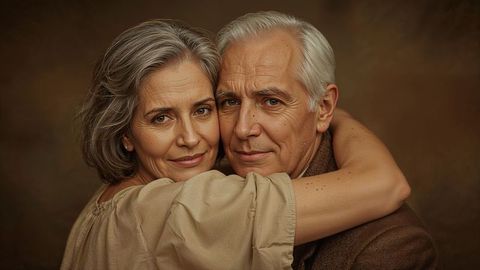 Affectionate old people embracing with warm connection