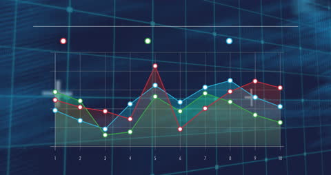 Dynamic Digital Graph with Multicolored Lines on Dark Grid