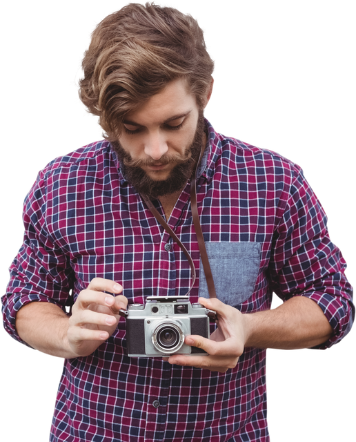 Transparent hipster photographer adjusting vintage camera - Download Free Stock Videos Pikwizard.com