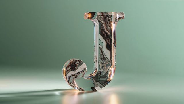 Elegant marble-textured letter j on green gradient background