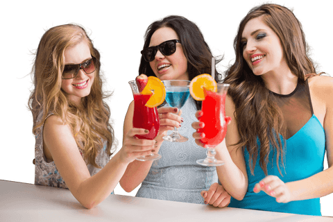 Caucasian Friends Celebrating with Cocktails on Transparent Background