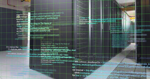 Futuristic Data Center with Digital Information Display