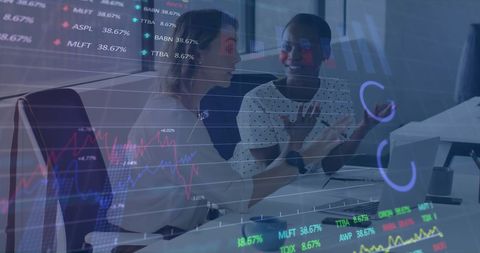 Diverse Professionals Analyzing Financial Stock Data in Office Setting