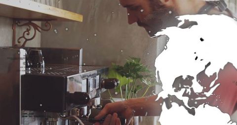 Barista Prepares Espresso Tamping Coffee Grounds
