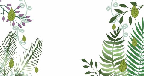Abstract Green Foliage and Leaves Design on White