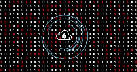 Cloud security and data encryption abstract in binary code