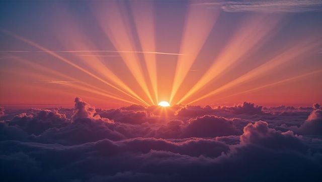 Serene Sunrise Above Cloud Layer with Radiant Sunbeams