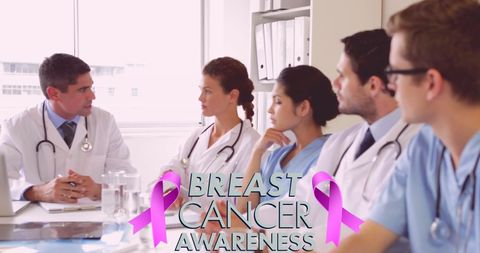 Doctors meeting discussing breast cancer awareness initiative