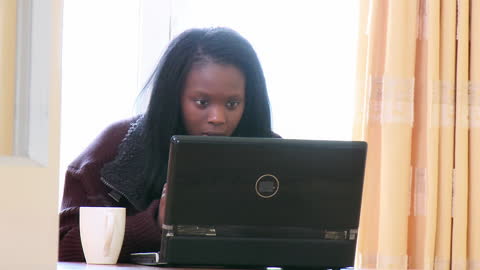 Ambitious Woman Engaged with Laptop in Cozy Home Environment