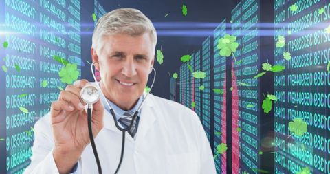 futuristic healthcare technology with caucasian doctor and digital elements - Download Free Stock Images Pikwizard.com