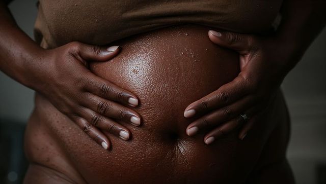 Expectant mother cradling baby bump with tender hands