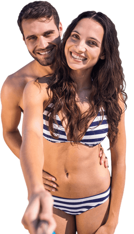 Joyful Summer Couple Taking Selfie on Transparent Background