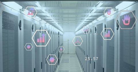 data center with digital interface and network icons - Download Free Stock Images Pikwizard.com