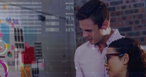 Business Professionals Analyzing Data with Digital Graphics Overlay - Download Free Stock Images Pikwizard.com