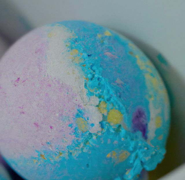 Close up of blue and pink bath bomb on white background. Bath bombs, bath and colors concept.