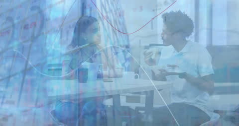 Diverse Colleagues Lunching Overlaid by Modern Data Graphics