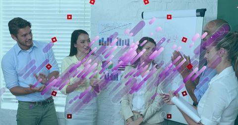 Successful presentation celebration in corporate meeting