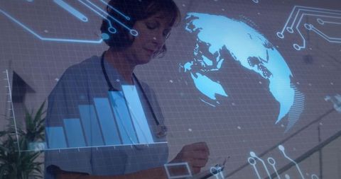 Nurse engaging with digital technology in healthcare setting