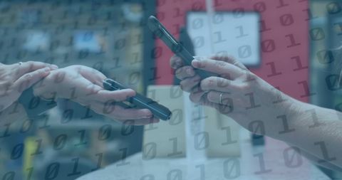 conceptual binary code overlay on smartphone interaction background - Download Free Stock Images Pikwizard.com