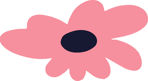 Minimalist pink flower with navy center on transparent canvas