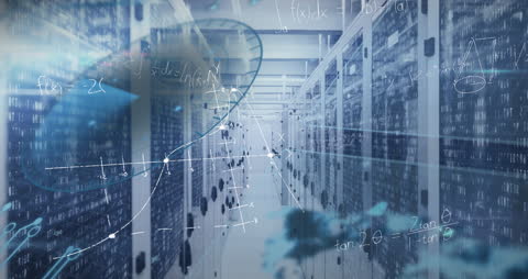 Futuristic Data Center with Mathematical Analytics Overlay