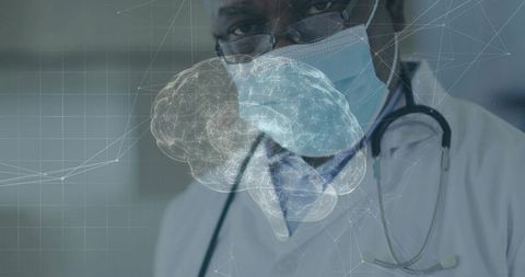 Doctor Analyzing Holographic Brain Scan in Futuristic Hospital