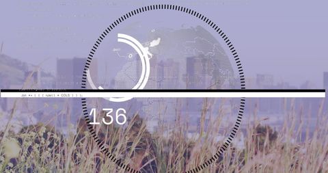 Digital Data Interface with Globe over Cityscape