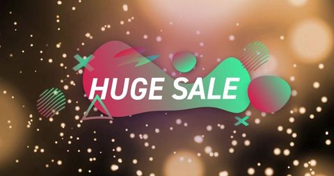Promoting huge sale with neon gradient blobs, teal accents and golden bokeh