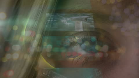 Close-up of Eye with Moving Digital Data Overlays
