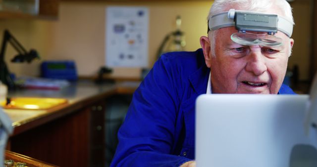 Elderly Horologist Using Laptop While Repairing Watches in Laboratory Workshop Setting - Download Free Stock Images Pikwizard.com