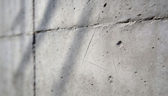 Weathered concrete panel featuring pockmarks seams and diagonal shadow for urban texture