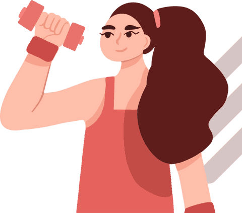 Flat vector illustration woman lifting dumbbell on transparent background