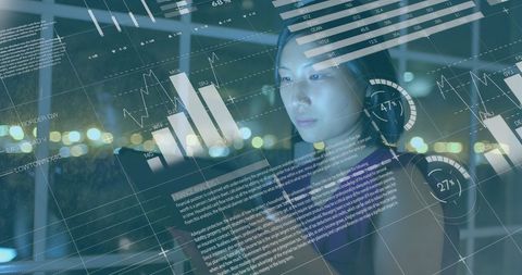 Asian Woman Analyzing Digital Data on Transparent Screen - Download Free Stock Images Pikwizard.com