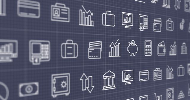 Business and Finance Icons on Grey Background Representing Global Digital Technologies - Download Free Stock Images Pikwizard.com