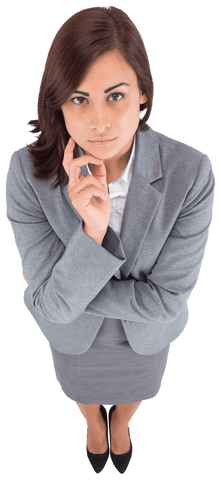 Thoughtful biracial businesswoman isolated on transparent background