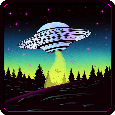 Transparent night ufo with cow being abducted