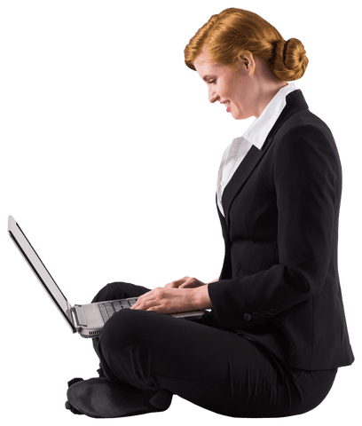 Transparent Businesswoman Typing on Laptop Side View Focused - Download Free Stock Videos Pikwizard.com