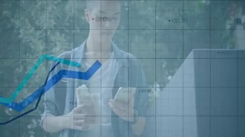 Casual Man Checking Smartphone with Overlayed Data Graphs