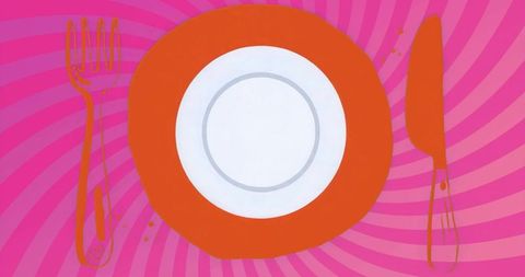 Vibrant abstract plate arrangement with colorful swirl